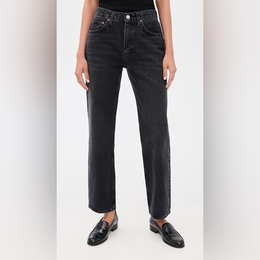 Agolde Lana Mid-Rise Straight Leg Charcoal Cotton Jeans